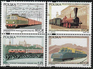3393-3396 parki pionowe czyste** 150 lat kolei na ziemiach polskich