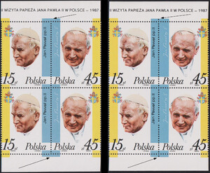 2951+2952 ab czwórki z nazwą emisji czyste** III wizyta papieża Jana Pawła II w Polsce